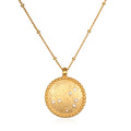 Sacred Sisterhood Constellation Necklace showcasing an 18k gold plated pendant with white topaz gemstones, embodying themes of spirituality and harmony. Perfect as a meditation gift, this necklace symbolizes sisterhood and individuality, making it a meaningful addition to your spiritual jewelry collection. Wear it as a protective amulet representing your zodiac connection.
