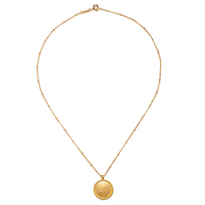 Elegant single-layer version of the Intention of Guidance Necklace Set featuring a round pendant with a textured finish, representing spiritual and meaningful jewelry for daily wear in yoga and meditation.