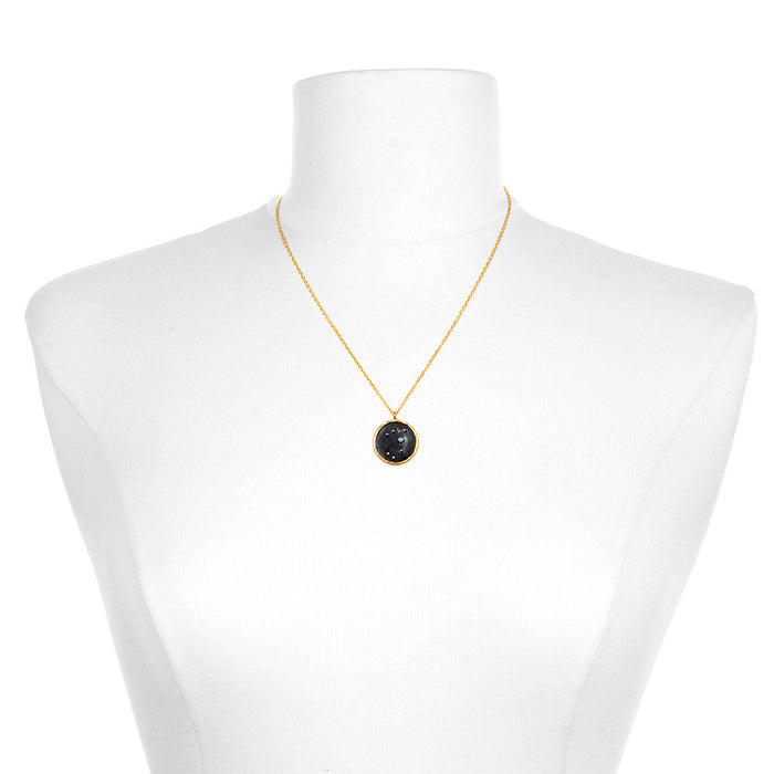 The Sagittarius Zodiac Necklace displayed on a mannequin, highlighting its intricate details and sophisticated design. This meaningful piece of spiritual jewelry is perfect for those interested in zodiac signs, meditation gifts, and yoga, embodying the sacred protection and symbolism associated with the Sagittarius sign.
