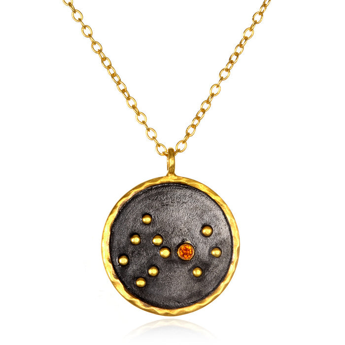 Scorpio Zodiac Necklace featuring a stylish design with citrine, perfect for spiritual jewelry and meditation gifts, embodying the transformative meaning of the Scorpio sign. This symbolic piece serves as an amulet for protection and manifestation.