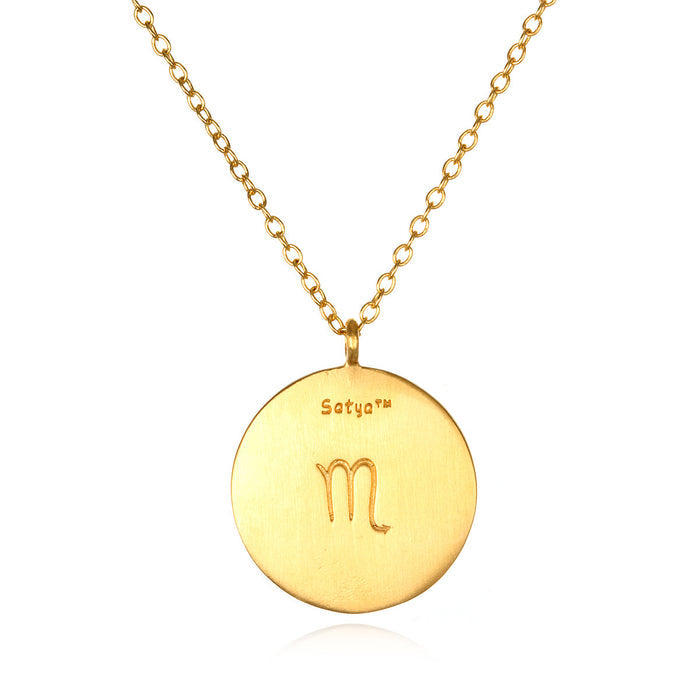 Back view of the Scorpio Zodiac Necklace, crafted with quality materials and engraved with the Scorpio sign. A perfect piece of spiritual jewelry that resonates with the protective energies of the zodiac, great for meditation and manifestation.
