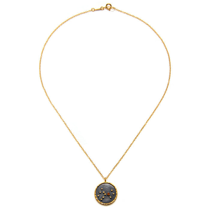 Full view of the Scorpio Zodiac Necklace, beautifully designed with a combination of gold and gunmetal, symbolizing the balance between energies. This necklace is a meaningful gift, perfect for yoga enthusiasts and seekers of spiritual protection.
