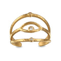 Shielded from Negativity Eye Gold Adjustable Ring featuring an intricate design with white topaz accents, symbolizing protection and enlightenment—ideal as spiritual jewelry for meditation gifts or meaningful mantra practices. Perfect for yoga lovers seeking a protective and sacred accessory connected to zodiac energies.