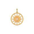 Shining Sun White Topaz Charm in 18kt gold plate, featuring a radiant sun design that embodies vitality and leadership, perfect for spiritual jewelry and meditation practices. This meaningful charm symbolizes creativity and individuality, making it a great addition to your collection of talismans, zodiac items, or malas for protection and manifestation during yoga.