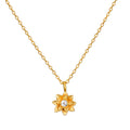 Soul Renew Gold Lotus Necklace featuring a beautiful 18kt gold plated lotus flower charm with a white topaz accent. This spiritual jewelry piece symbolizes new beginnings and is perfect for meditation and manifestation, making it a meaningful talisman for yoga and holistic practices.
