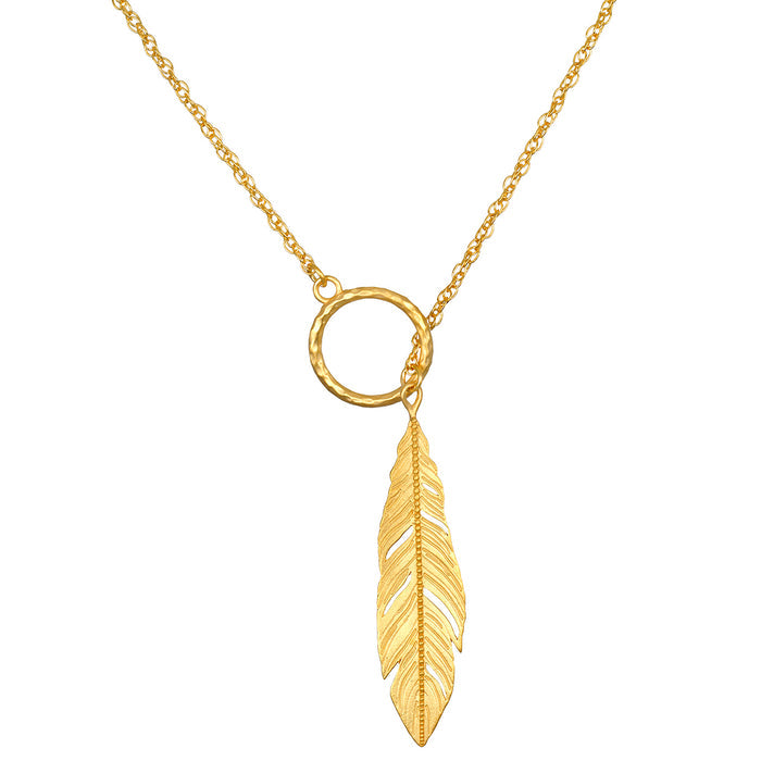 Spiritual Messenger Feather Lariat Necklace showcased on a white background, symbolizing connection and guidance, perfect for meditation and spiritual practices. Ideal as a talisman for meaningful manifestation. Fits beautifully into any spiritual jewelry collection, reflecting your love for yoga and zodiac meanings.