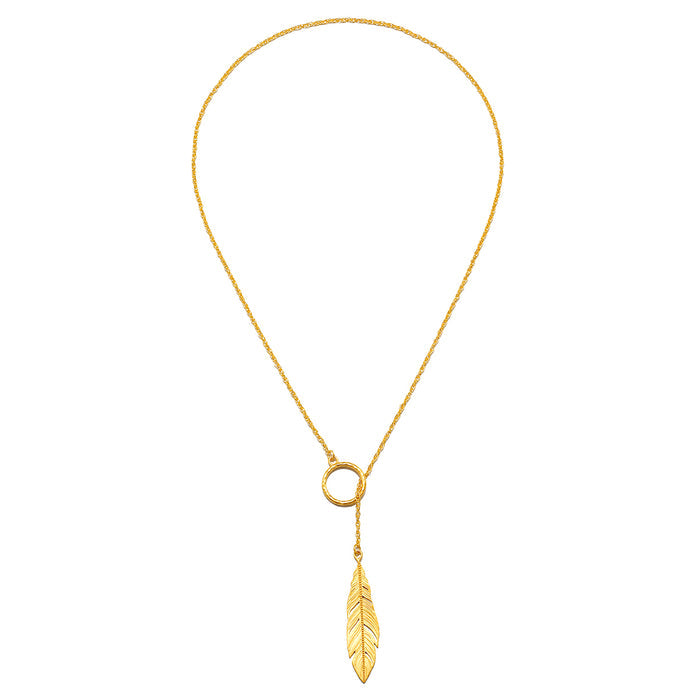 Spiritual Messenger Feather Lariat Necklace showcasing a delicate feather pendant, symbolizing the connection between the physical and spiritual worlds. Perfect for spiritual jewelry enthusiasts, this necklace embodies protection, meditation, and meaningful manifestation, ideal for yoga practices and zodiac lovers.