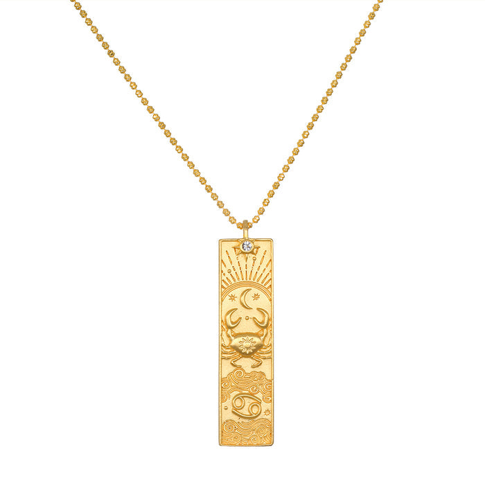 The Story of Cancer Zodiac Necklace features an intricate design with celestial motifs, showcasing the zodiac sign Cancer. This spiritual jewelry serves as a meaningful talisman for meditation, symbolizing protection and connection to the sun and moon. Perfect for those interested in yoga and manifestation.