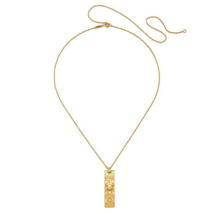 Close-up of the Story of Cancer Zodiac Necklace, displaying intricate detailing on its pendant. This piece of spiritual jewelry embodies the essence of meditation, talismans, and zodiac energy, making it meaningful for those who value protection and spirituality.