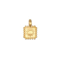 Sun Square Charm featuring an 18kt gold plated sun design, symbolizing vitality and leadership. This spiritual jewelry piece is perfect as a meaningful talisman, enhancing your meditation practice and adding a touch of manifestation to your collection of charms. Ideal for yoga enthusiasts, this charm captures the essence of the sun with its intricate design, making it a wonderful addition to any mala or zodiac-inspired jewelry.