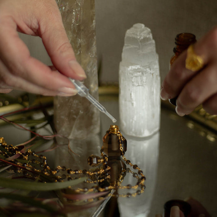 Taryn Truly Carry Peace Smoky Quartz Bottle Necklace