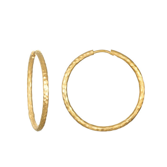 Textured Gold Large Hoop Earrings in 18kt gold plate, perfect for minimalist style. Ideal spiritual jewelry for meaningful expressions, meditation, and self-manifestation, these hoops embody elegance and versatility. A stunning addition to any yoga or spiritual practice, symbolizing the sun and moon's protective energies.