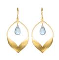 Transformed by Compassion Lotus Blue Topaz Earrings showcasing a beautiful 18kt gold plated design resembling lotus petals, symbolizing new beginnings and full potential. These earrings, featuring blue topaz drops, are perfect for those seeking spiritual jewelry and meditation tools that convey meaningful insights related to protection and manifestation.