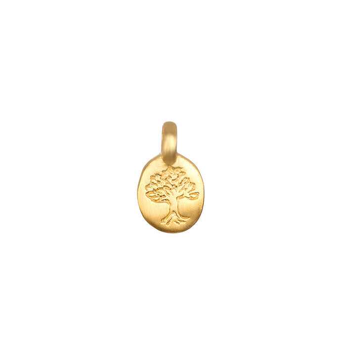 Tree of Life Charm, an elegant piece of spiritual jewelry featuring a gold-plated tree design, symbolizes grounding and faith. Ideal for charm necklaces, this meaningful talisman connects to themes of meditation, yoga, and manifestation.