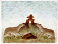 Two Caribou by the Inukshuk