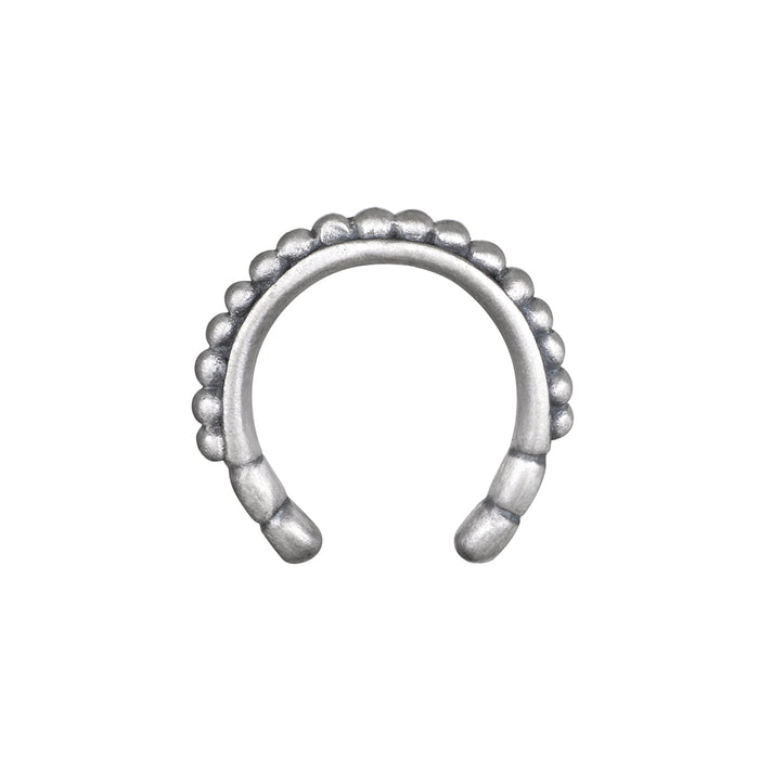 Vital Energy Silver Ear Cuff showcasing a delicate design with beading, perfect for adding a touch of charm to your spiritual jewelry collection. This piece embodies meaningful energy and is ideal for meditation and manifestation practices.