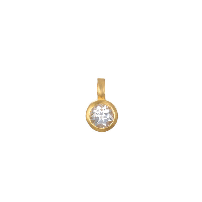 White Topaz Bezel Charm in 18kt gold plate, representing individuality and creativity, perfect for spiritual jewelry, meditation, and as a meaningful talisman for manifestation and protection.
