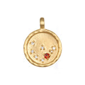 Close-up of a Zodiac Coin Charm showcasing a single birthstone design. This meaningful piece of spiritual jewelry embodies the significance of zodiac signs, making it a perfect talisman for meditation and enlightenment. A beautiful addition for those practicing yoga and seeking spiritual protection.